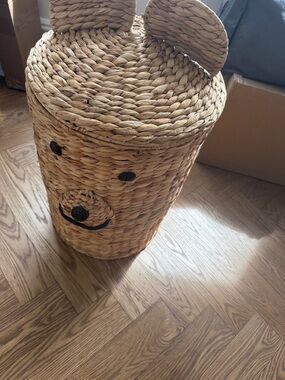 CB2 Natural Straw Bear Woven Storage Basket